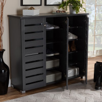 Baxton Studio SC863533M-Dark Grey-Shoe Cabinet Adalwin Modern and Contemporary Dark Gray 3-Door Wooden Entryway Shoe Storage Cabinet